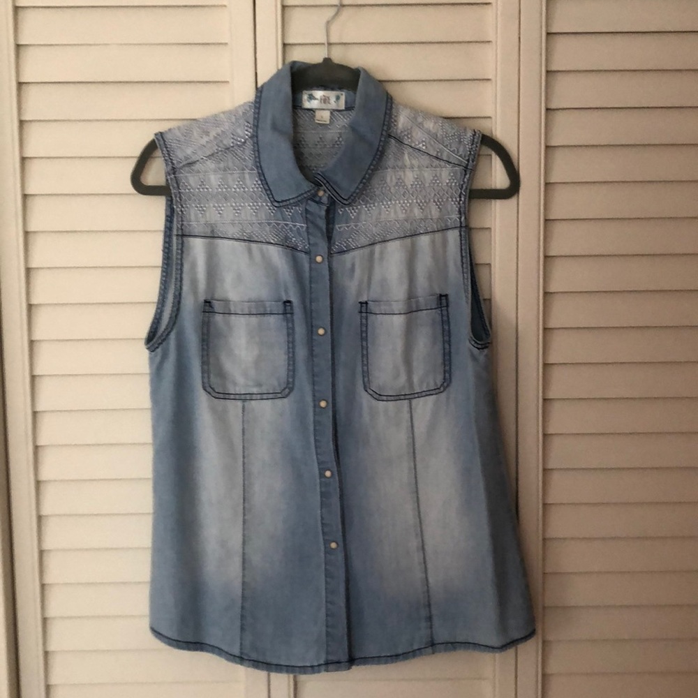 Button down denim tank